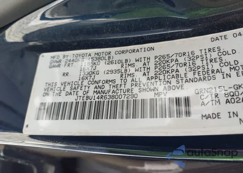 2003 Toyota 4Runner Sr5 V6 from USA, damaged, VIN JTEBU14R638007290